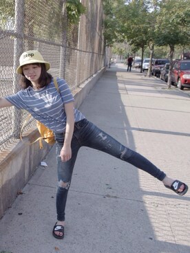 「American Eagle（アメリカンイーグル）のアイテム（その他パンツ、ブルー系）」を使った、Kyyyyyylinさん（レディース・162cm）の夏コーディネート