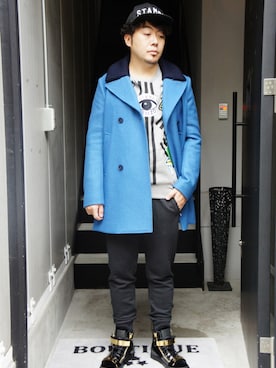 「KENZO」｜「アイテム（ピーコート）」を使った、RYOSUKEさん（メンズ・176cm）の秋コーディネート