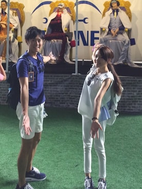「アイテム（サンダル、ブルー系）」を使った、RI/suさん（レディース・159cm）の夏コーディネート