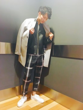 「BLACK LABEL CRESTBRIDGE（ブラックレーベル・クレストブリッジ）のアイテム（ライダースジャケット）」を使った、かずさん（メンズ・177cm）の秋コーディネート