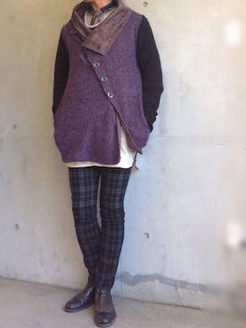 「パープル×黒」｜「アイテム（その他アウター）」を使った、m_4tokyoさん（メンズ・180cm）の冬コーディネート