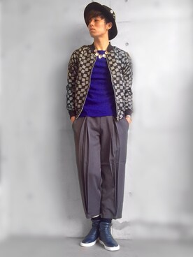 「ブルー×ブラック」｜「アイテム（ブルゾン）」を使った、m_4tokyoさん（メンズ・180cm）の冬コーディネート