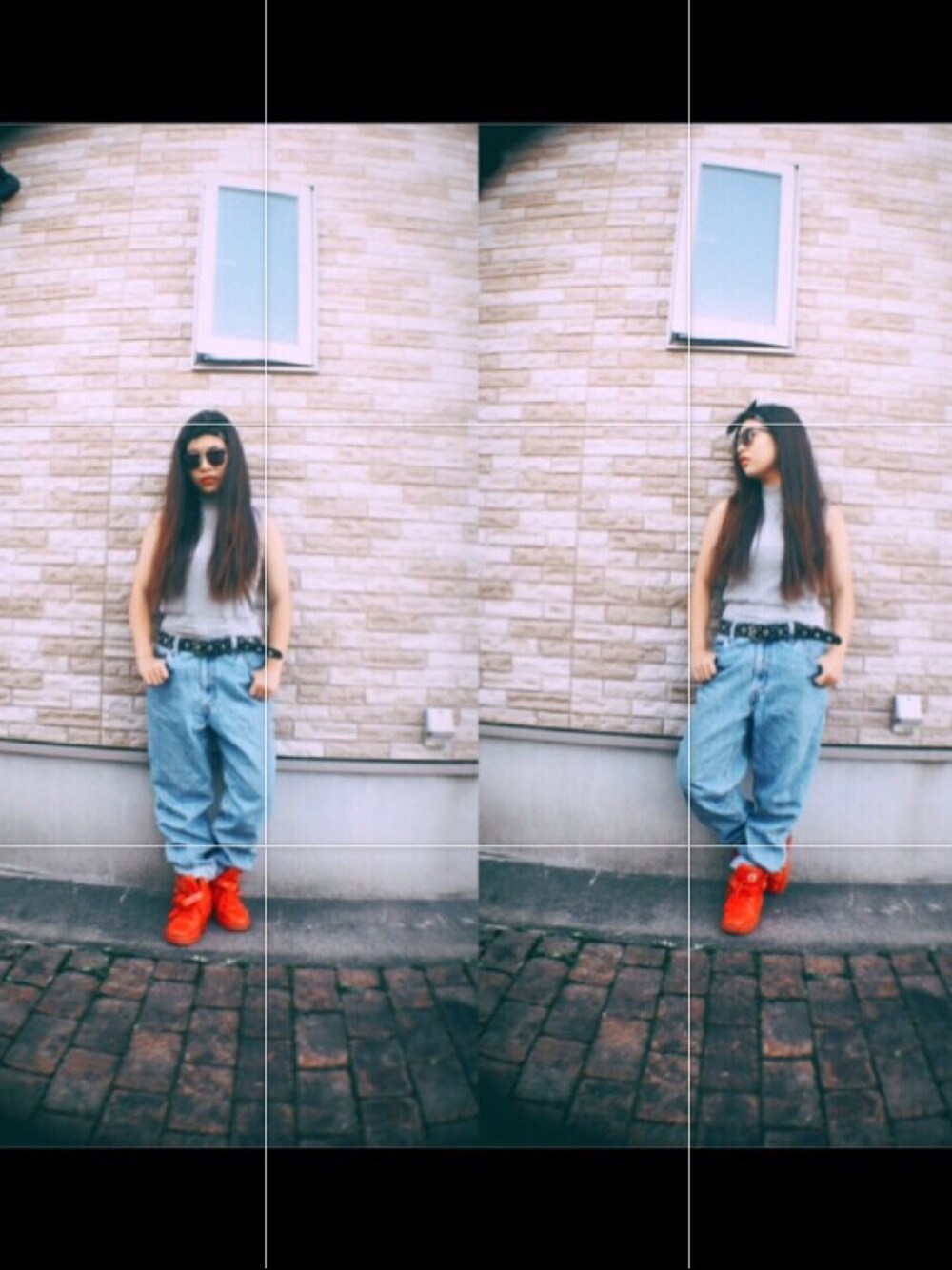 「デニム、used、B系、バンダナ、サングラス、red」｜「GRLのアイテム（タンクトップ、グレー系）」を使った、Shiho_Hamasakiさん（レディース・149cm）の夏コーディネートの1枚目の写真
