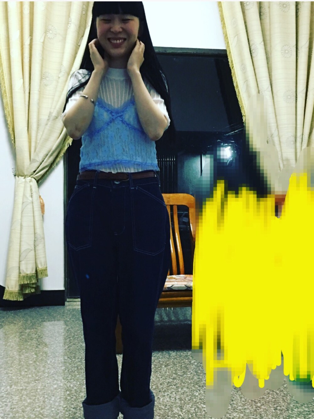 「VINTAGEのアイテム（デニムパンツ、ブルー系）」を使った、HEY-baobaoさん（レディース・157cm）の夏コーディネートの1枚目の写真
