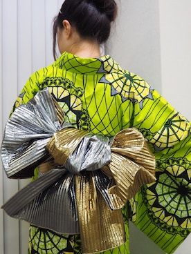 「アイテム（浴衣、グリーン系）」を使った、Lynnさん（レディース・161cm）の夏コーディネート