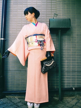 「kimono」｜「アイテム（バッグ）」を使った、Lynnさん（レディース・161cm）の冬コーディネート