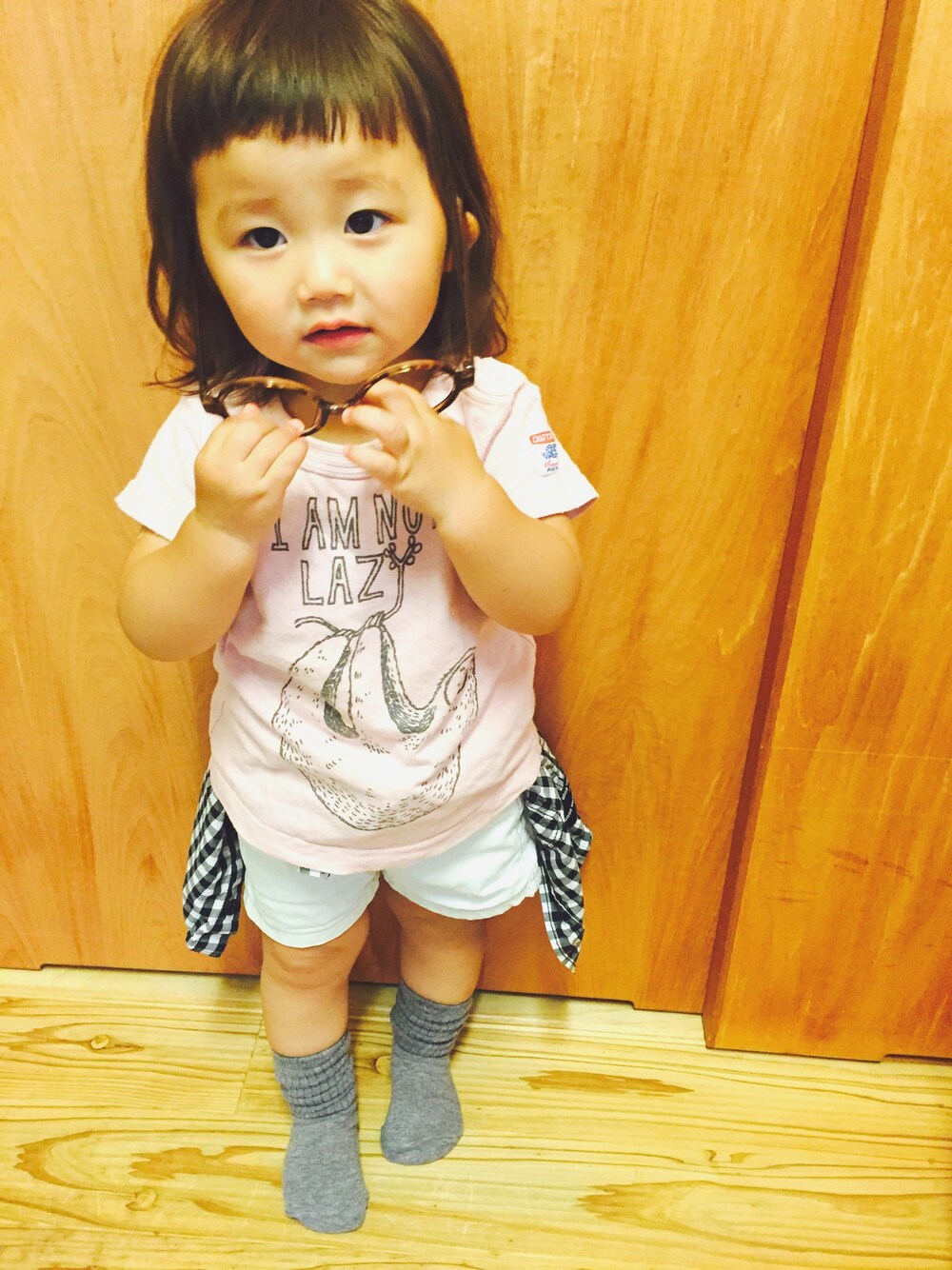 「ベルメゾンのアイテム（Tシャツ/カットソー、ピンク系）」を使った、shomayuzu*さん（キッズ・80cm）の夏コーディネートの1枚目の写真