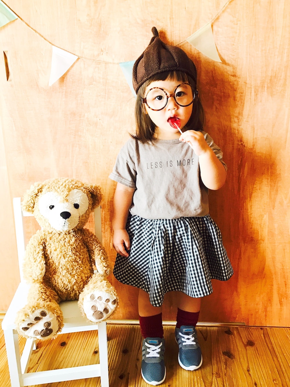 「2歳、娘コーデ」｜「韓国子供服のアイテム（ニットキャップ/ビーニー、ブラウン系）」を使った、shomayuzu*さん（キッズ・80cm）の秋コーディネートの1枚目の写真