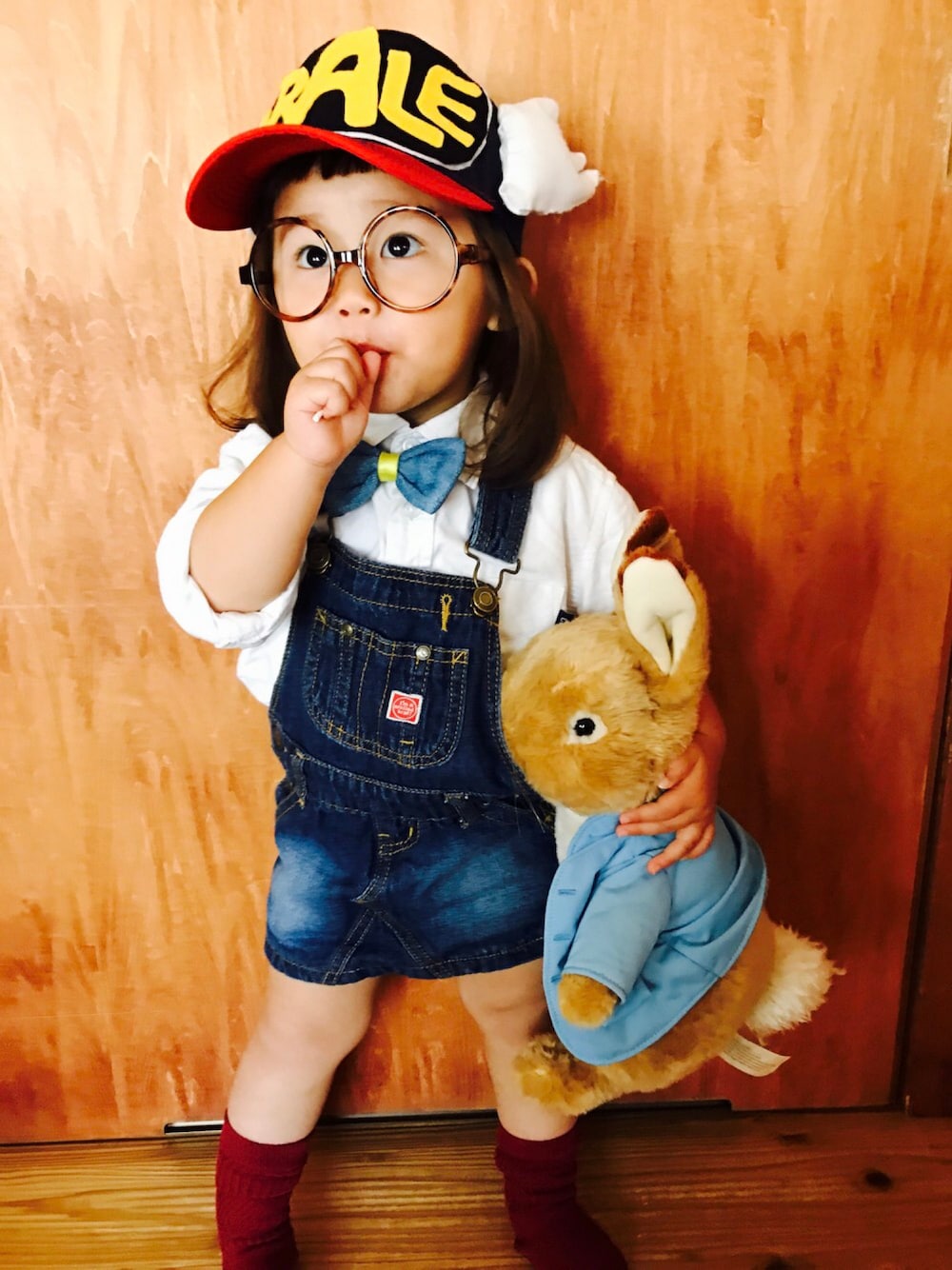 「kids、女の子、2歳、アラレちゃん、ハロウィン、ハロウィンコーデ」｜「BREEZEのアイテム（サロペット/オーバーオール、ブルー系）」を使った、shomayuzu*さん（キッズ・80cm）の秋コーディネートの1枚目の写真
