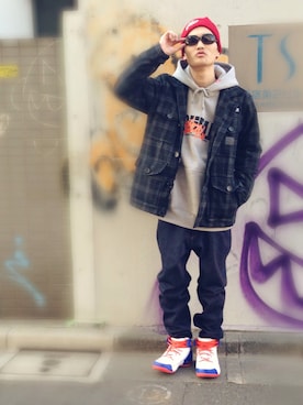 「アイテム（ニットキャップ/ビーニー）」を使った、つるマンさん（メンズ・175cm・10代）の冬コーディネート