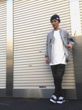 「原宿」｜「アイテム（ミリタリージャケット）」を使った、つるマンさん（メンズ・174cm）の秋コーディネート
