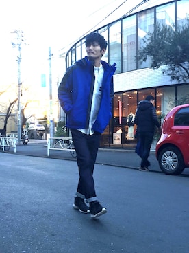 「アイテム（ナイロンジャケット）」を使った、つるマンさん（メンズ・174cm・20代）の冬コーディネート