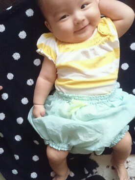 「アイテム（ママ＆ベビー、グリーン系）」を使った、mayさん（キッズ・60cm）の秋コーディネート