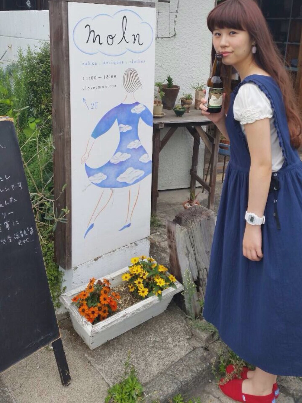 「PAR ICIのC/Lボイル エプロンワンピース（ワンピース、ブルー系）」を使った、Cocoさん（レディース・164cm）の冬コーディネートの1枚目の写真
