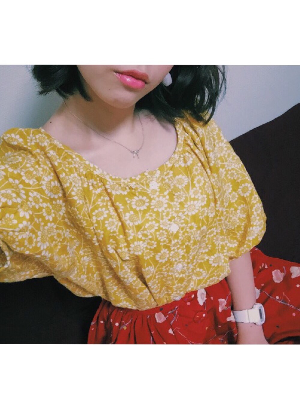「手作りのアイテム（シャツ/ブラウス、イエロー系）」を使った、Cocoさん（レディース・164cm）の冬コーディネートの1枚目の写真