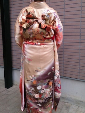 「帯」｜「アイテム（その他）」を使った、mamiさん（レディース・164cm）の冬コーディネート