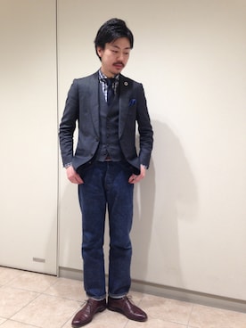 「アイテム（スーツベスト、グレー系）」を使った、ピロゆきさん（メンズ・172cm）の春コーディネート