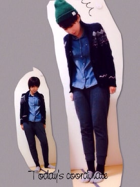 「カウチンセーター」｜「アイテム（スラックス）」を使った、メッコリエさん（レディース・172cm）の冬コーディネート