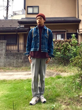 「スウエットパンツ」｜「アイテム（デニムジャケット）」を使った、能さん（メンズ・172cm）の秋コーディネート