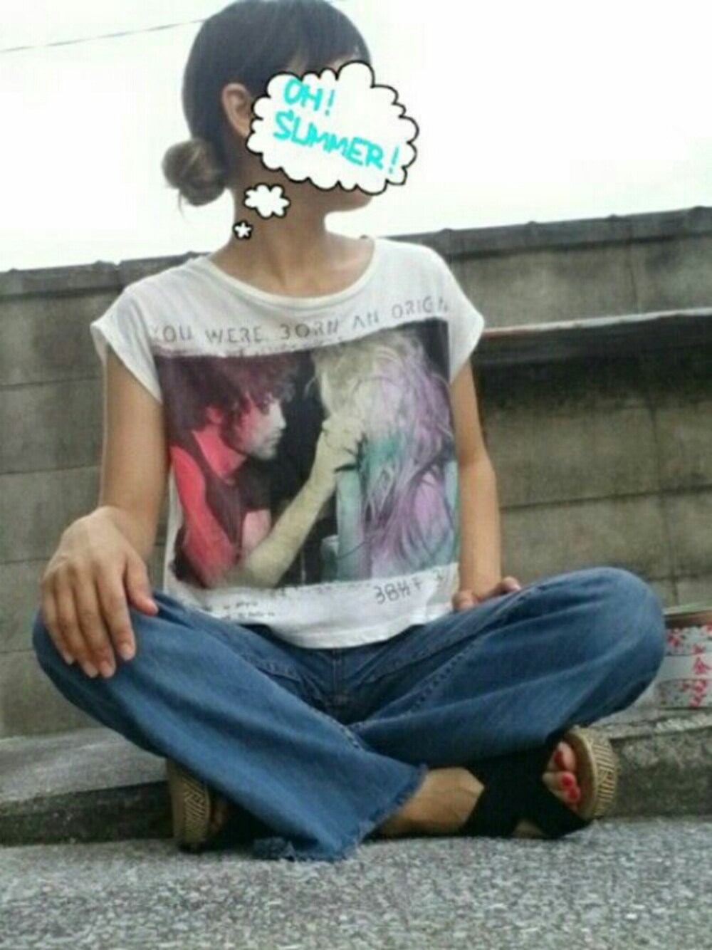 「TOPSHOP、ドロシーズ(DRWCYS)、ゲリラ豪雨、セルフリメイク、オーマイガー😨💦」｜「TOPSHOPのアイテム（Tシャツ/カットソー、ホワイト系）」を使った、sacoさん（レディース・147cm）の夏コーディネートの1枚目の写真
