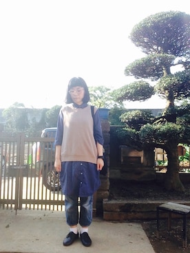 「オンザ眉毛」｜「アイテム（シャツワンピース）」を使った、NANAEさん（レディース・155cm）の秋コーディネート