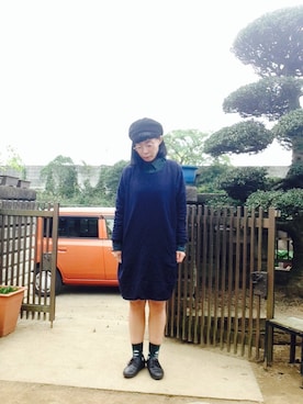 「オンザ眉毛」｜「アイテム（ハンチング/ベレー帽）」を使った、NANAEさん（レディース・155cm）の秋コーディネート
