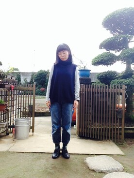 「水玉」｜「アイテム（ベスト）」を使った、NANAEさん（レディース・155cm）の秋コーディネート