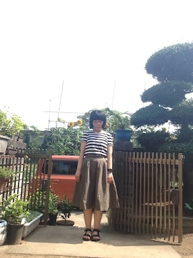 「ひまわり」｜「アイテム（その他）」を使った、NANAEさん（レディース・155cm）の夏コーディネート