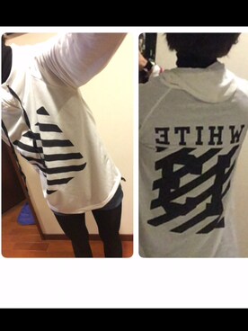 「off white（オフホワイト）のアイテム（パーカー、ホワイト系）」を使った、にぽぽさん（レディース・155cm）の冬コーディネート