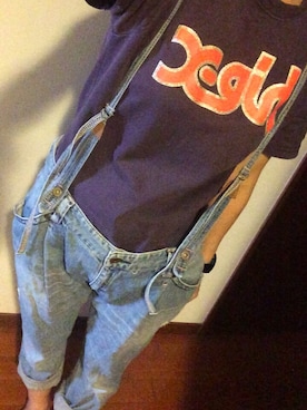 「X-girl（エックスガール）のアイテム（Tシャツ/カットソー、パープル系）」を使った、にぽぽさん（レディース・155cm）の夏コーディネート