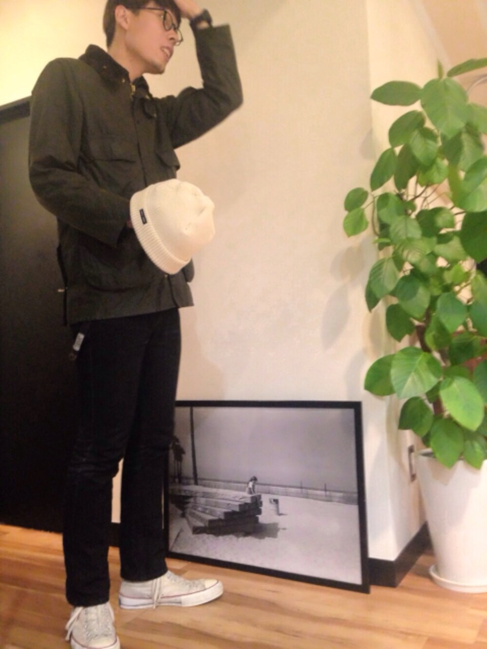 「N.HOOLYWOOD、セントジェームス、バブアー、コンバース、チャックテイラー」｜「Barbourのbarbour ビデイル（その他アウター、グリーン系）」を使った、junya_mochizukiさん（メンズ・177cm）の秋コーディネートの1枚目の写真