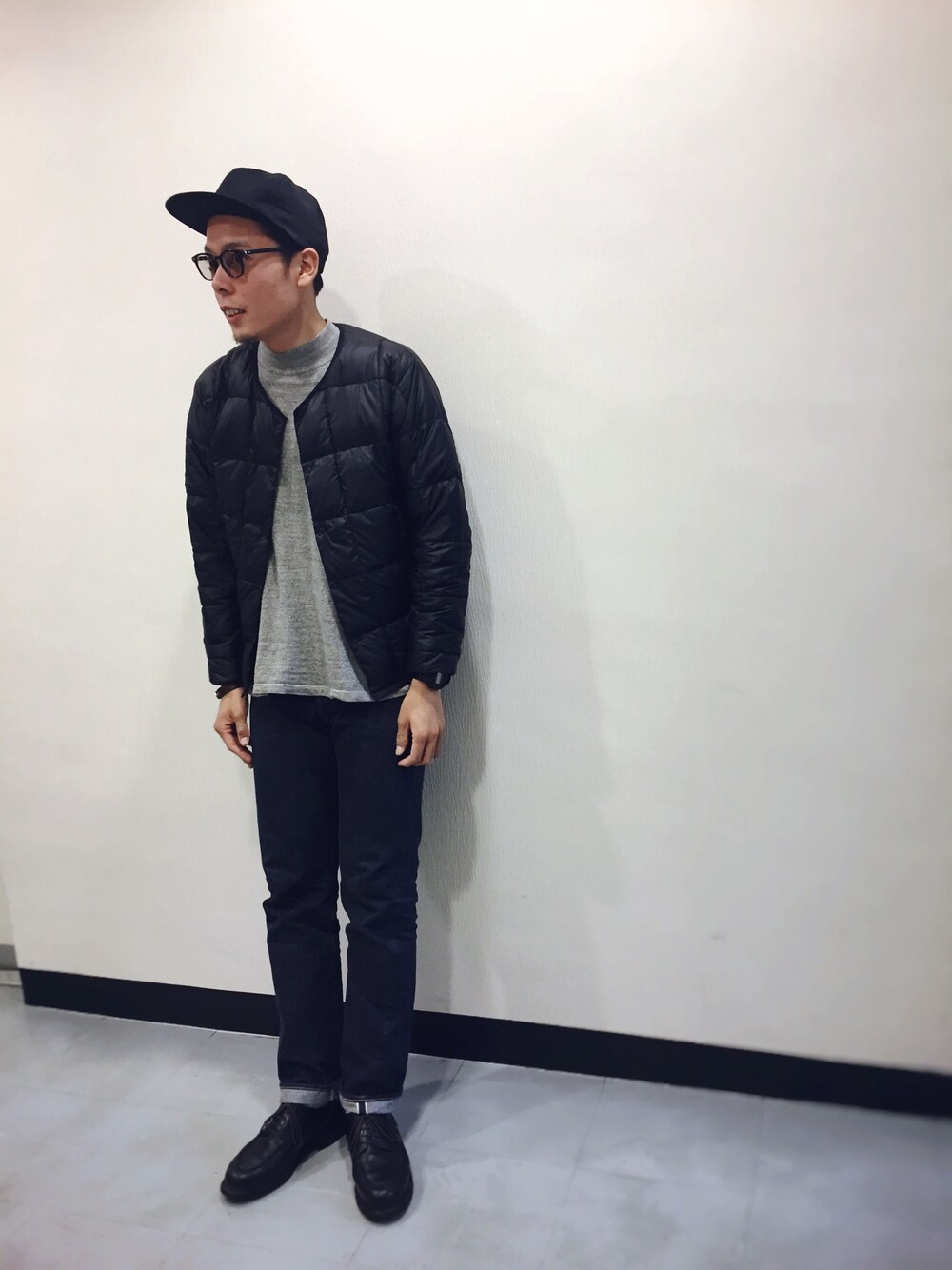 「NANGA、N.HOOLYWOOD、G-SHOCK、FilMelange フィルメランジェ、RESOLUTE、Paraboot」｜「乱痴気の×NANGA / inner down jacket（ダウンジャケット/コート、ブラック系）」を使った、junya_mochizukiさん（メンズ・177cm）の秋コーディネートの1枚目の写真