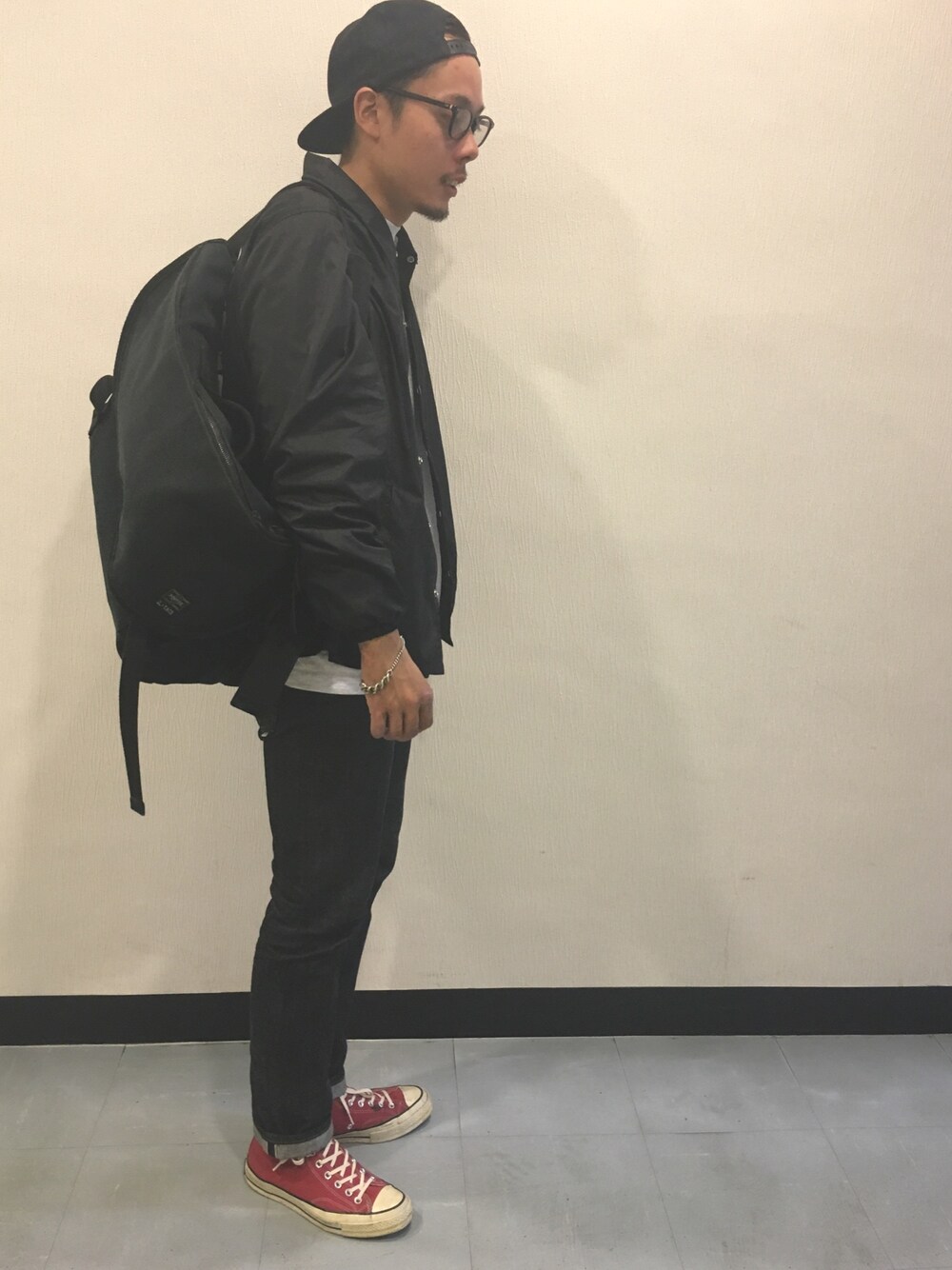 「CDG、ct1970、チャックテイラー、2-tacs、2-tacs×porter、PORTER」｜「Norse Projectsのアイテム（キャップ、ブラック系）」を使った、junya_mochizukiさん（メンズ・177cm）の秋コーディネートの1枚目の写真