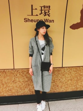 「PULL&BEAR（プルアンドベア）のアイテム（ピーコート）」を使った、顧家琪さん（レディース・165cm）の春コーディネート