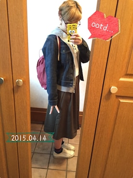 「AS KNOW AS plus（アズノゥアズプラス）のアイテム（デニムジャケット）」を使った、i、manaさん（レディース・161cm）の春コーディネート
