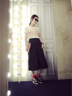 「アイテム（クラッチバッグ、レッド系）」を使った、g-GIEMAISONSTAFFさん（レディース・165cm）の夏コーディネート