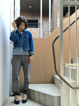 「Ameri（アメリ）のアイテム（デニムジャケット）」を使った、akiさん（レディース・153cm）の秋コーディネート