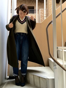 「マムジーンズ」｜akiさん（レディース・153cm）の冬コーディネート