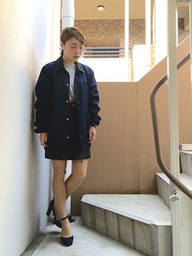 「レザースカート」｜「アイテム（ナイロンジャケット）」を使った、akiさん（レディース・153cm）の春コーディネート