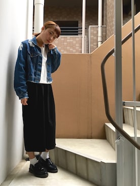 「Ameri（アメリ）のアイテム（デニムジャケット）」を使った、akiさん（レディース・153cm）の春コーディネート