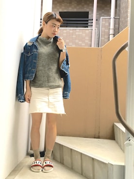 「スリッパ」｜「アイテム（デニムジャケット）」を使った、akiさん（レディース・153cm）の春コーディネート
