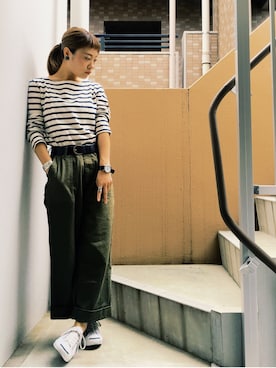 「カーキ×ホワイト」｜akiさん（レディース・153cm）の秋コーディネート