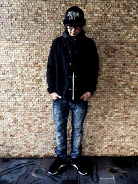 「アイテム（ナイロンジャケット）」を使った、okatakuさん（メンズ・178cm・30代）の冬コーディネート