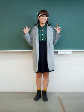 「モスグリーン」｜「アイテム（チェスターコート）」を使った、kabachanさん（レディース・158cm）の冬コーディネート