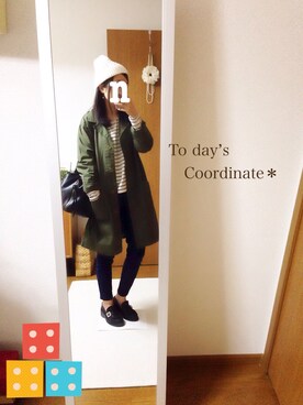 「パールアクセ」｜「アイテム（ニットキャップ/ビーニー）」を使った、ni-ka☆さん（レディース・153cm）の春コーディネート