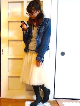 「ハーフアップお団子」｜「アイテム（パーカー）」を使った、puさん（レディース・160cm）の春コーディネート