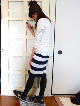 「ボーダースカート」｜「アイテム（その他）」を使った、puさん（レディース・160cm）の春コーディネート