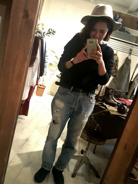 「＃デニム」｜「アイテム（帽子）」を使った、yukiさん（レディース・156cm）の春コーディネート