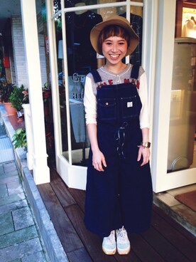 「TAIPEI」｜「アイテム（サロペット/オーバーオール）」を使った、欣欣さん（レディース・150cm）の秋コーディネート