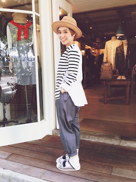 「アイテム（チノパンツ）」を使った、欣欣さん（レディース・150cm）の春コーディネート